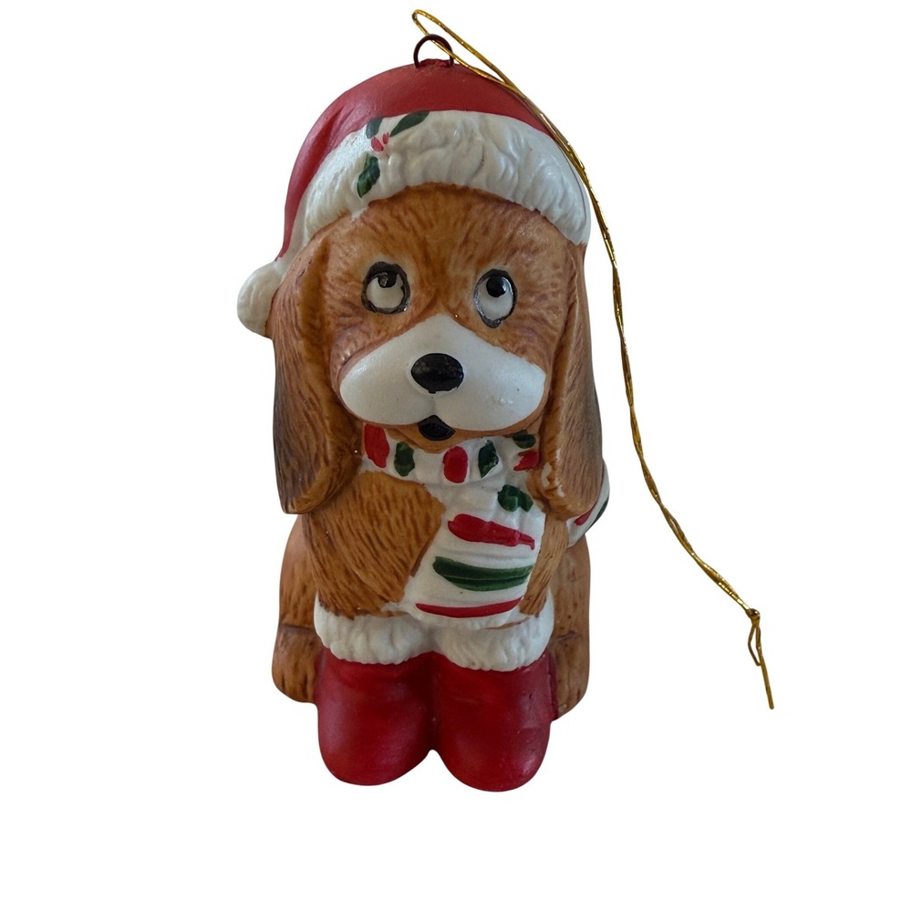 House of Lloyd Vintage 1988 Ceramic Basset Hound‎ Dog Ornament Santa Hat